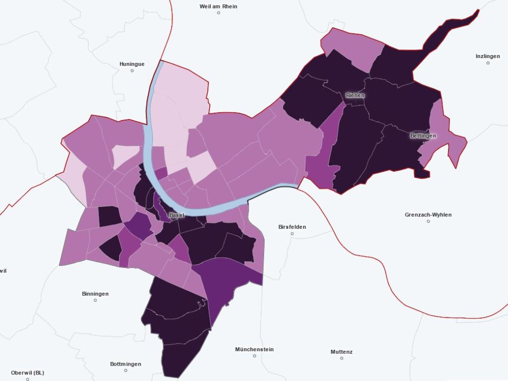 Die Einkommen in den Basler Quartieren unterscheiden sich stark