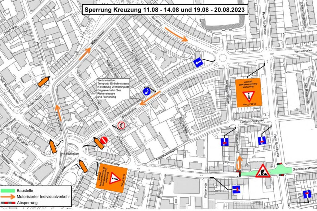 Abschnitt der Wettsteinallee wird vorübergehend zur Einbahnstrasse