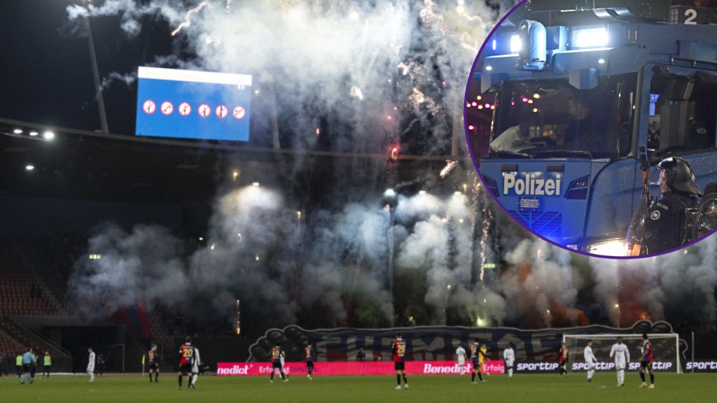 Nach dem Fussballklassiker fuhr der Wasserwerfer auf