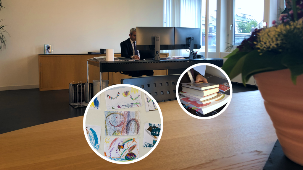 Geschmückt mit Kinderzeichnungen: Mustafa Atici hat sein neues Büro bezogen