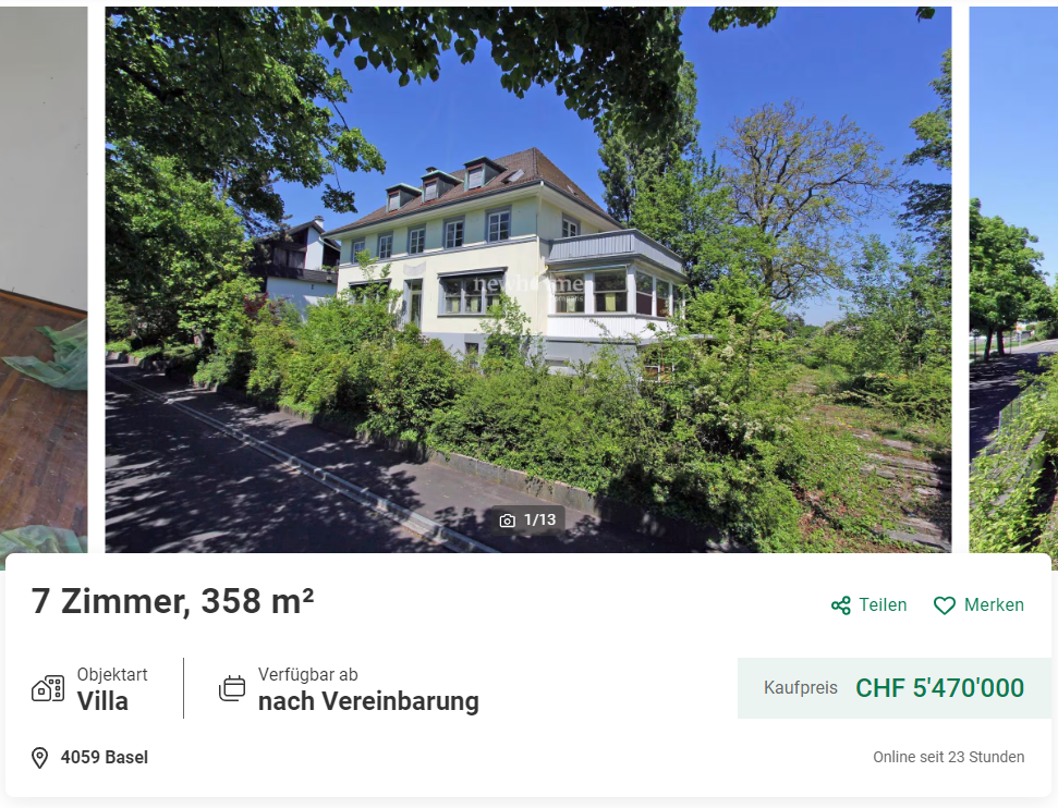 So viel kostet die «Traumvilla auf dem Bruderholz»