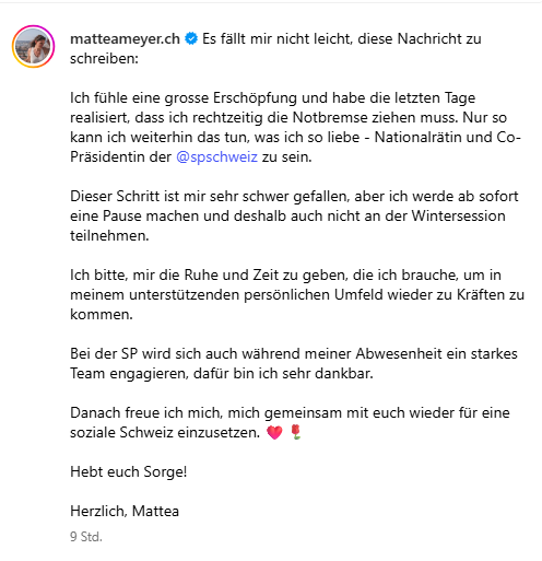 SP-Co-Präsidentin Mattea Meyer nimmt sich eine Auszeit