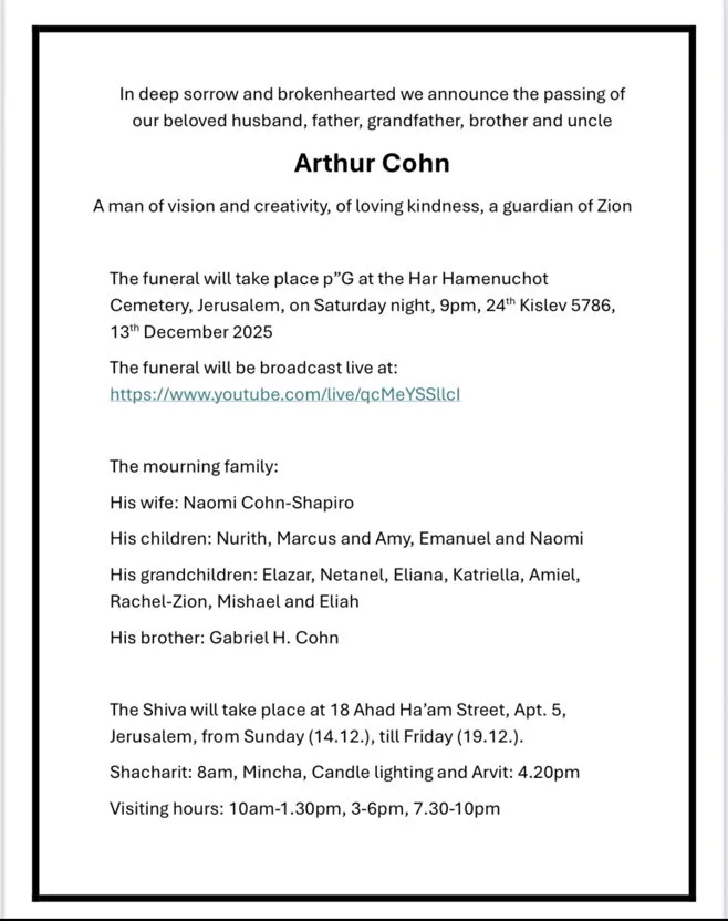 Oscar-Preisträger Arthur Cohn ist tot