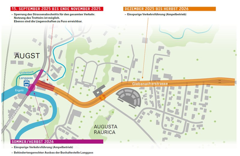 Die Sperrung der Giebenacherstrasse in Augst dauert länger